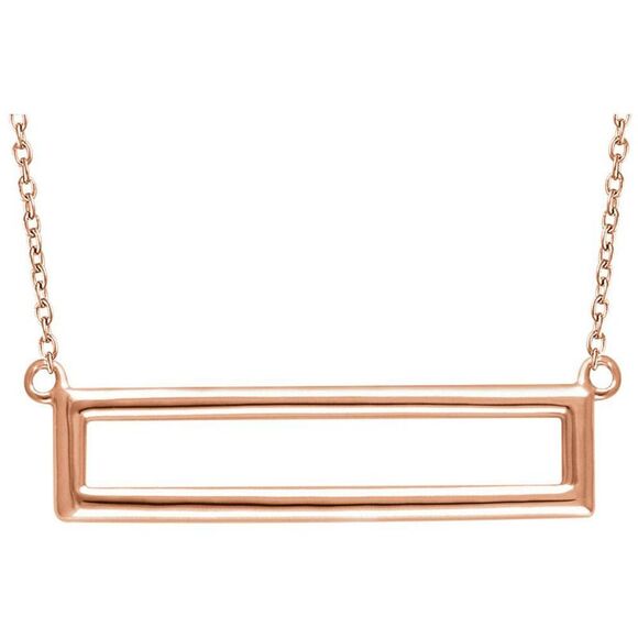 29mm Horizontal Rectangle Necklace in 14k Rose Gold, 16-18 Inch - Picture 1 of 3